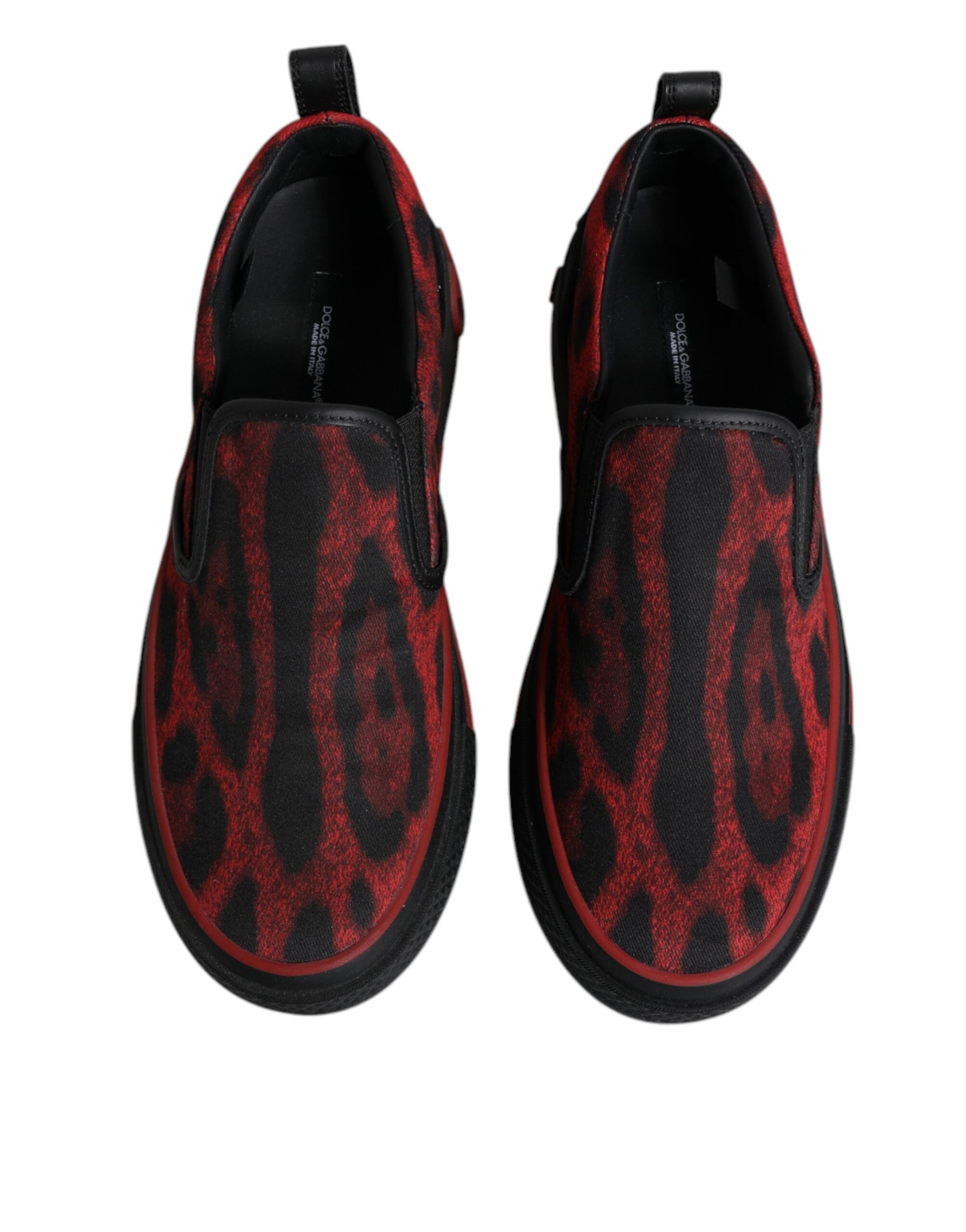 Dolce &amp; Gabbana Red Black Leopard Cotton Men Low Top Sneakers Shoes