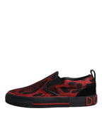 Dolce &amp; Gabbana Red Black Leopard Cotton Men Low Top Sneakers Shoes