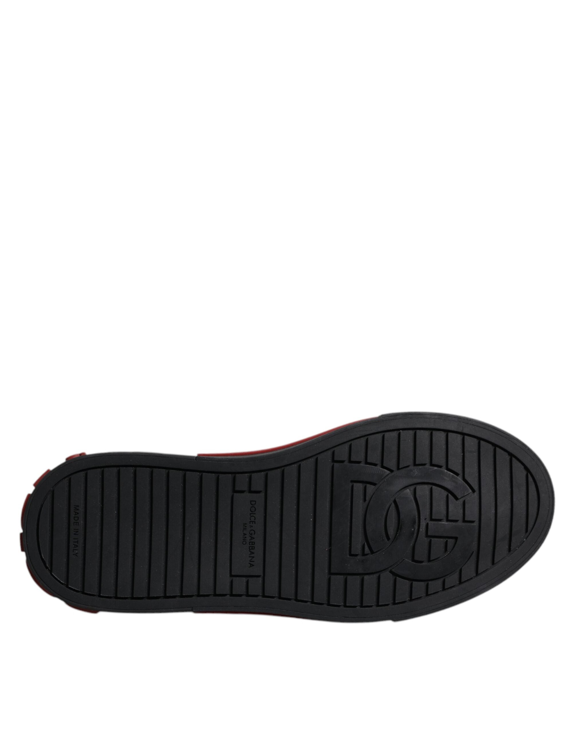 Dolce &amp; Gabbana Red Black Leopard Cotton Men Low Top Sneakers Shoes