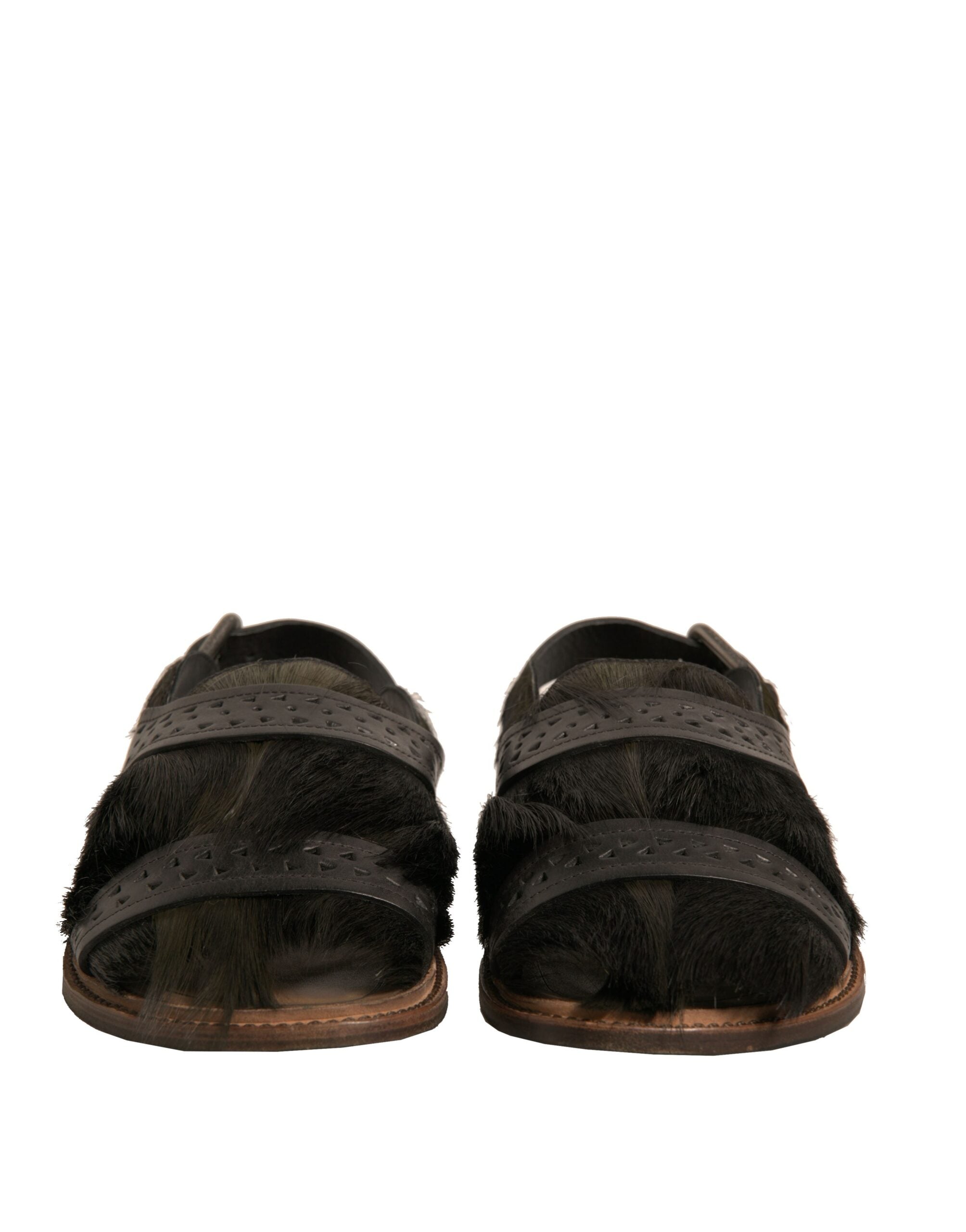 Dolce &amp; Gabbana Green Gazelle Hair Leather Flats Sandals Shoes