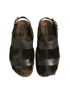 Dolce &amp; Gabbana Green Gazelle Hair Leather Flats Sandals Shoes