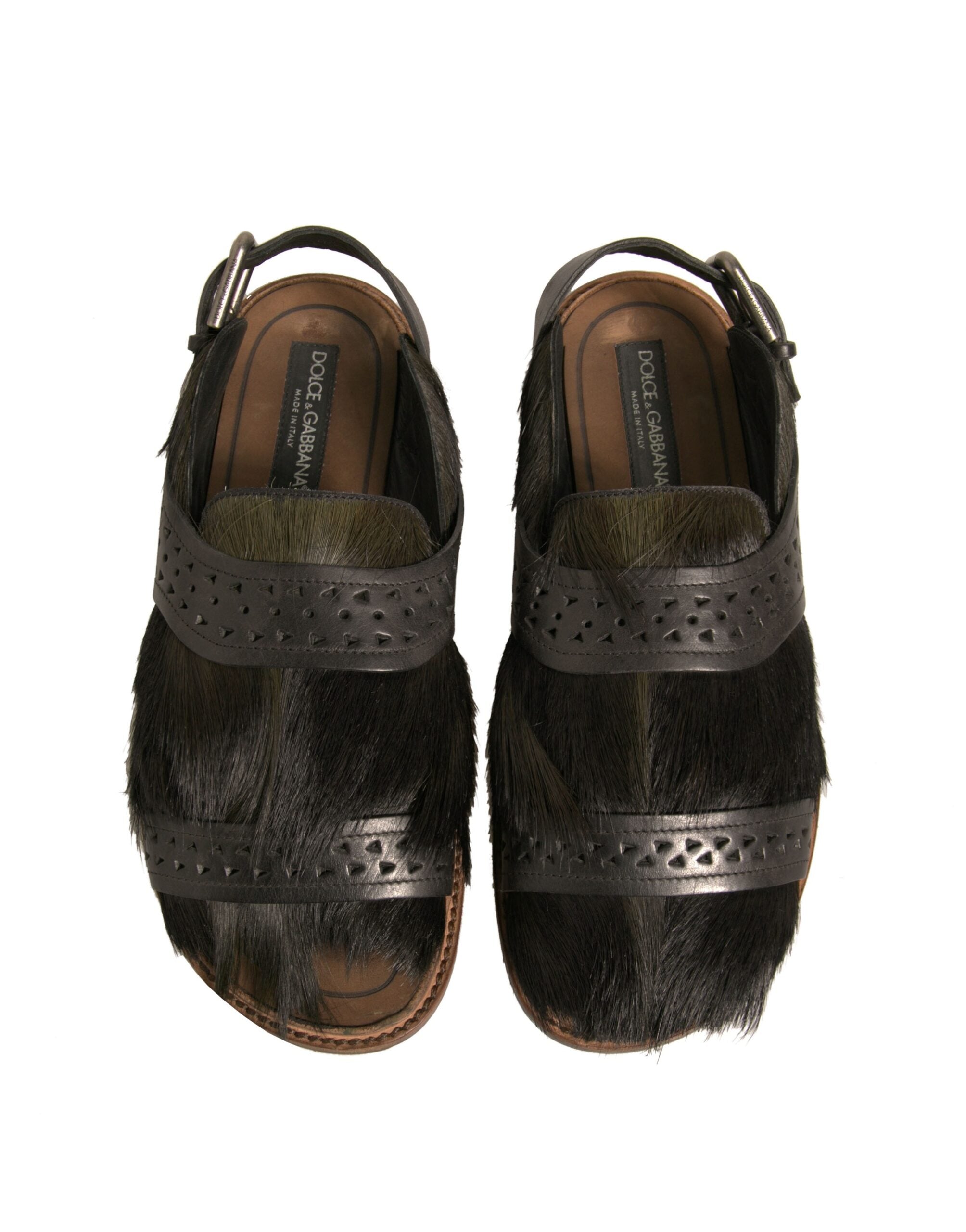 Dolce &amp; Gabbana Green Gazelle Hair Leather Flats Sandals Shoes