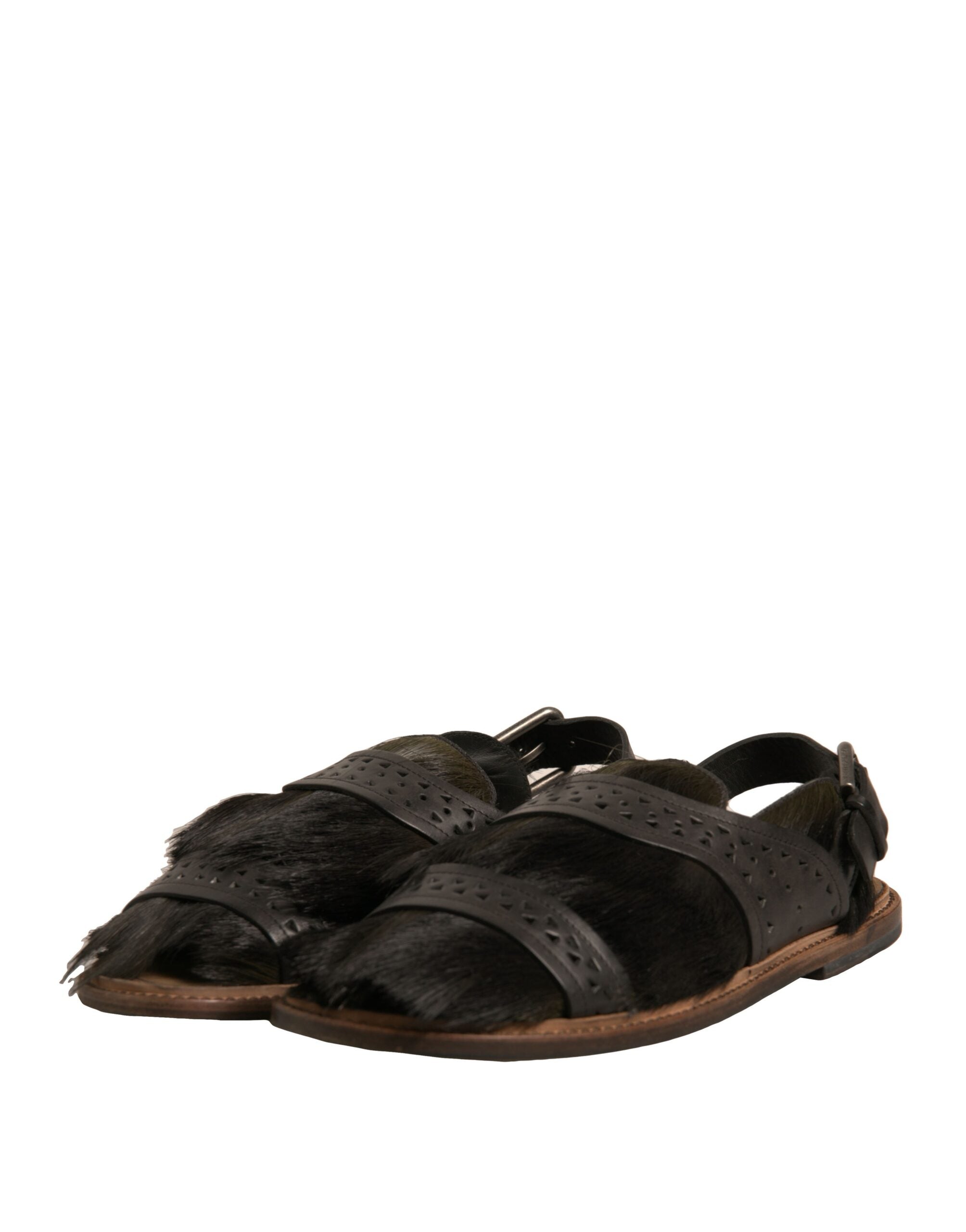 Dolce &amp; Gabbana Green Gazelle Hair Leather Flats Sandals Shoes