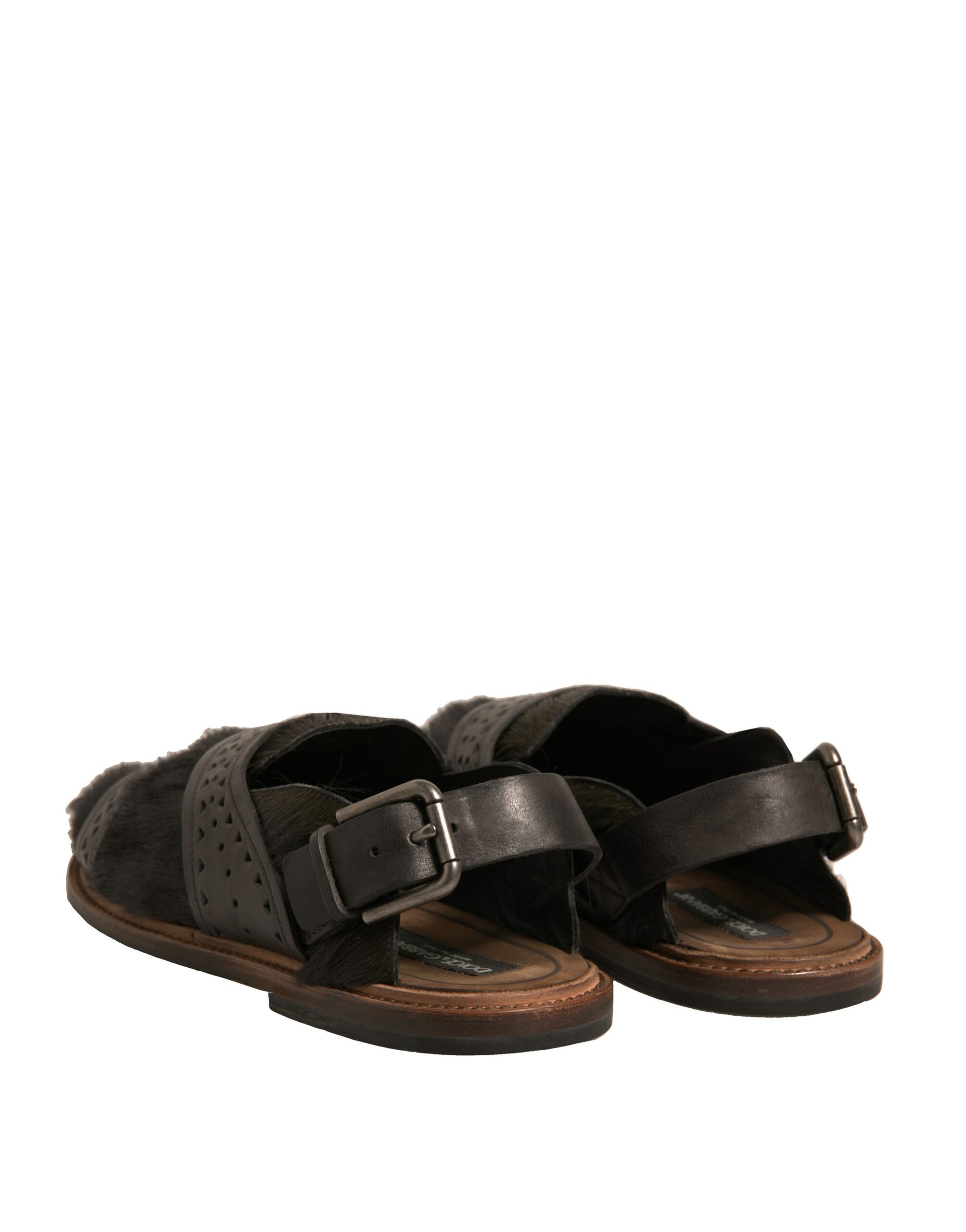 Dolce &amp; Gabbana Green Gazelle Hair Leather Flats Sandals Shoes
