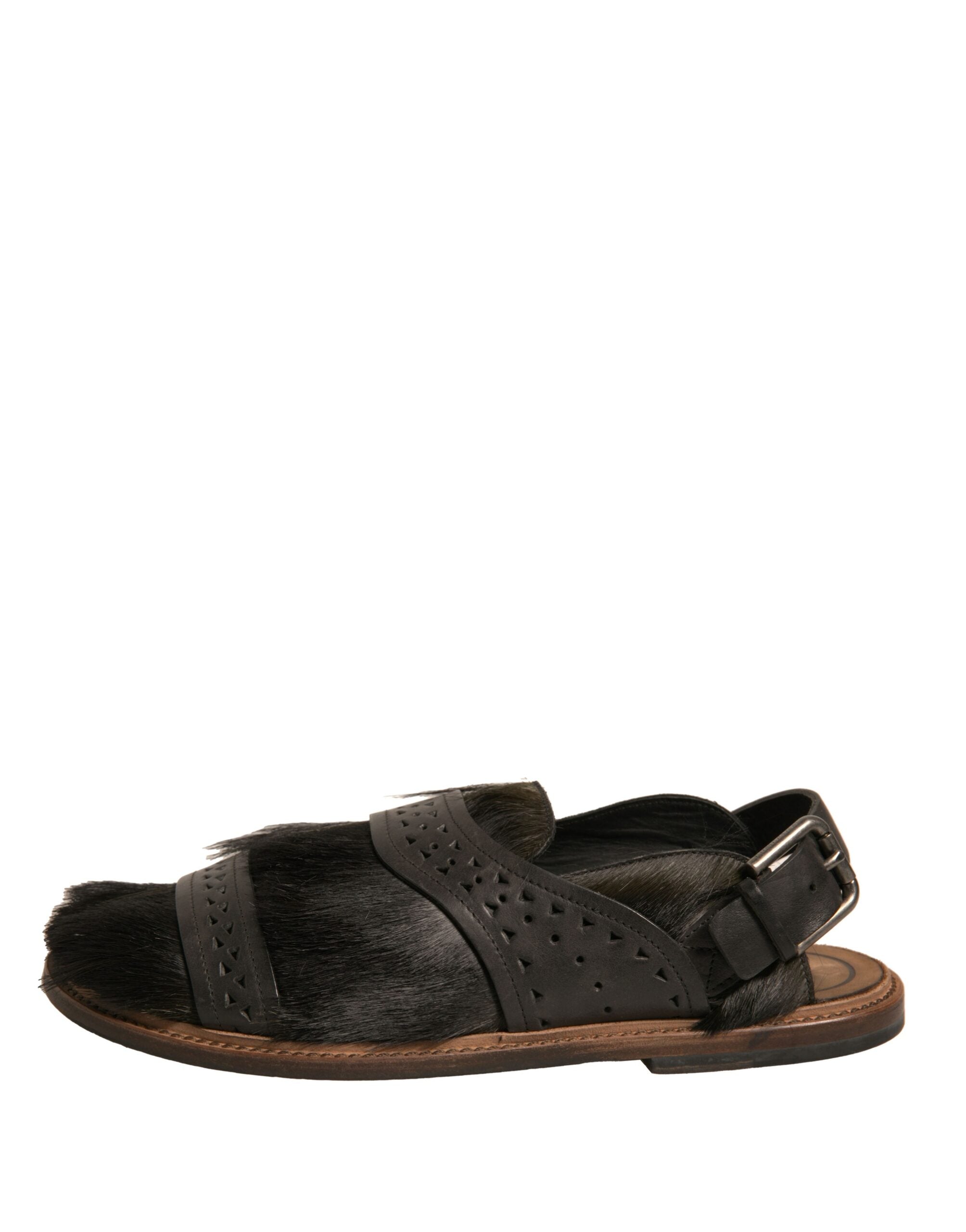 Dolce &amp; Gabbana Green Gazelle Hair Leather Flats Sandals Shoes