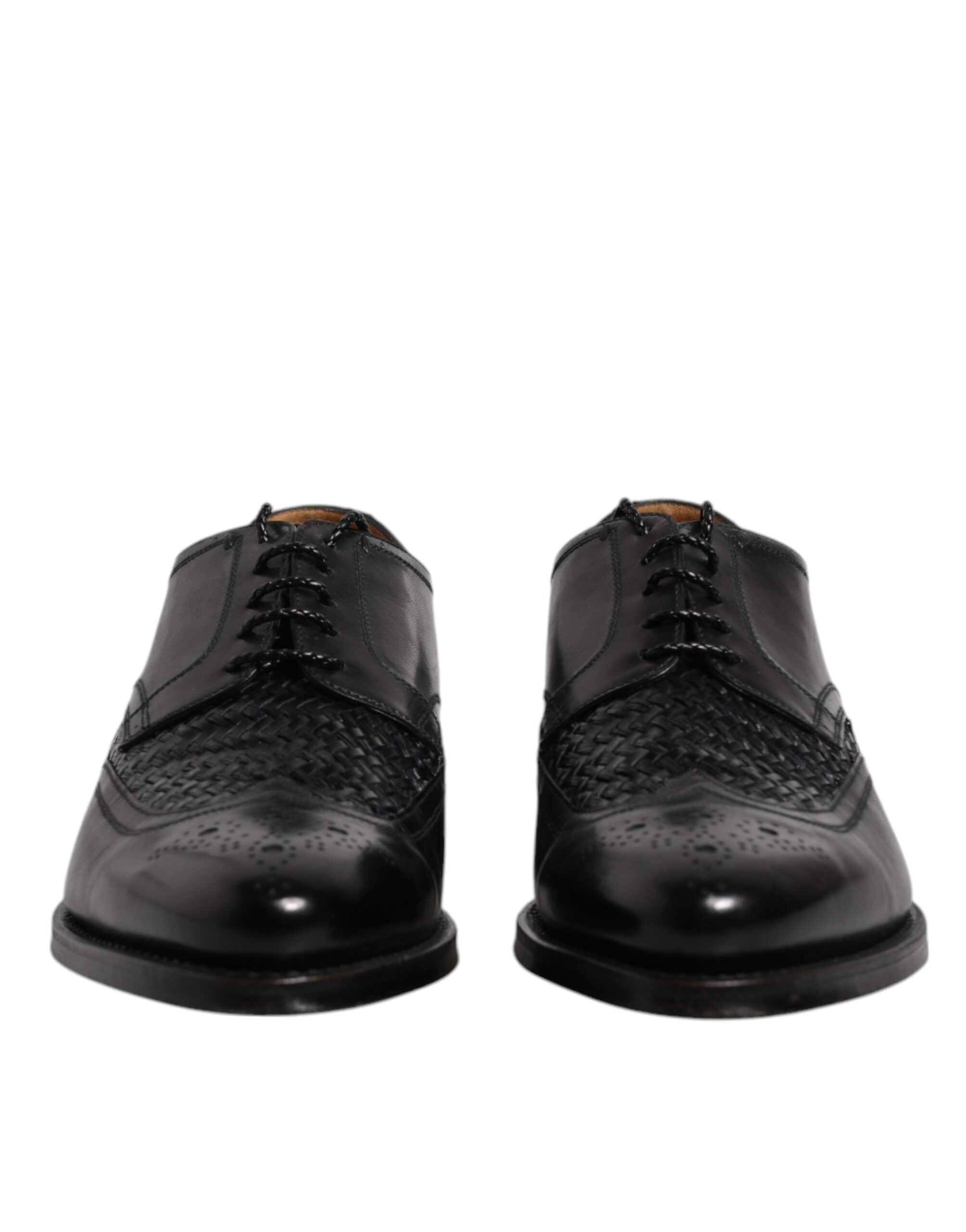 Dolce &amp; Gabbana Black Leather Derby Wingtip Lace Up Formal Dress Shoes