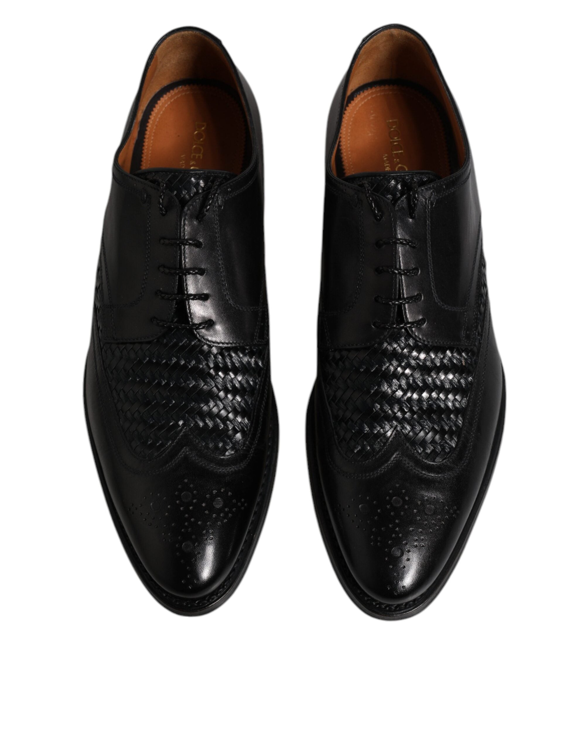 Dolce &amp; Gabbana Black Leather Derby Wingtip Lace Up Formal Dress Shoes