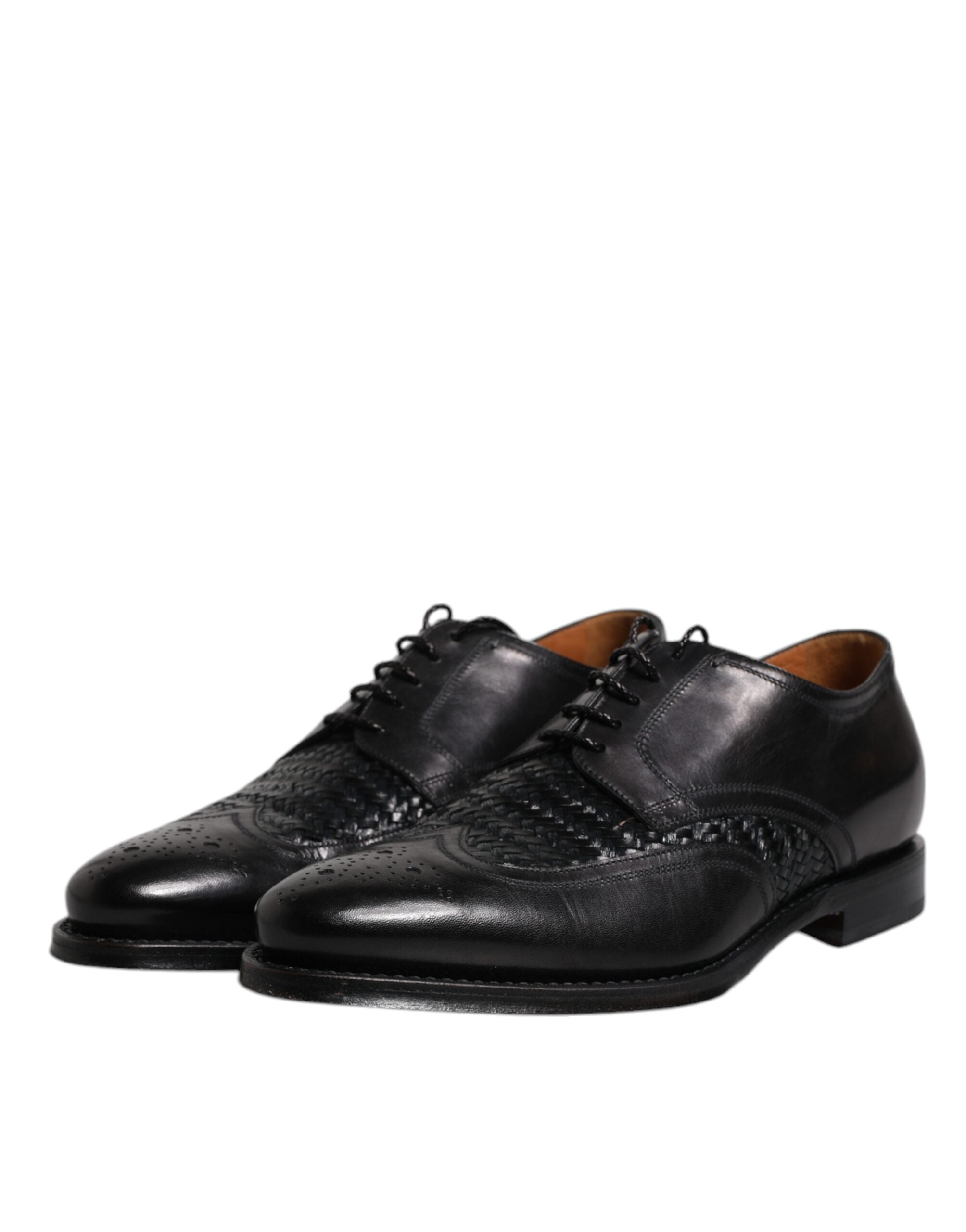 Dolce &amp; Gabbana Black Leather Derby Wingtip Lace Up Formal Dress Shoes