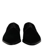 Dolce &amp; Gabbana Black Velvet Cotton Lace Up Derby Shoes