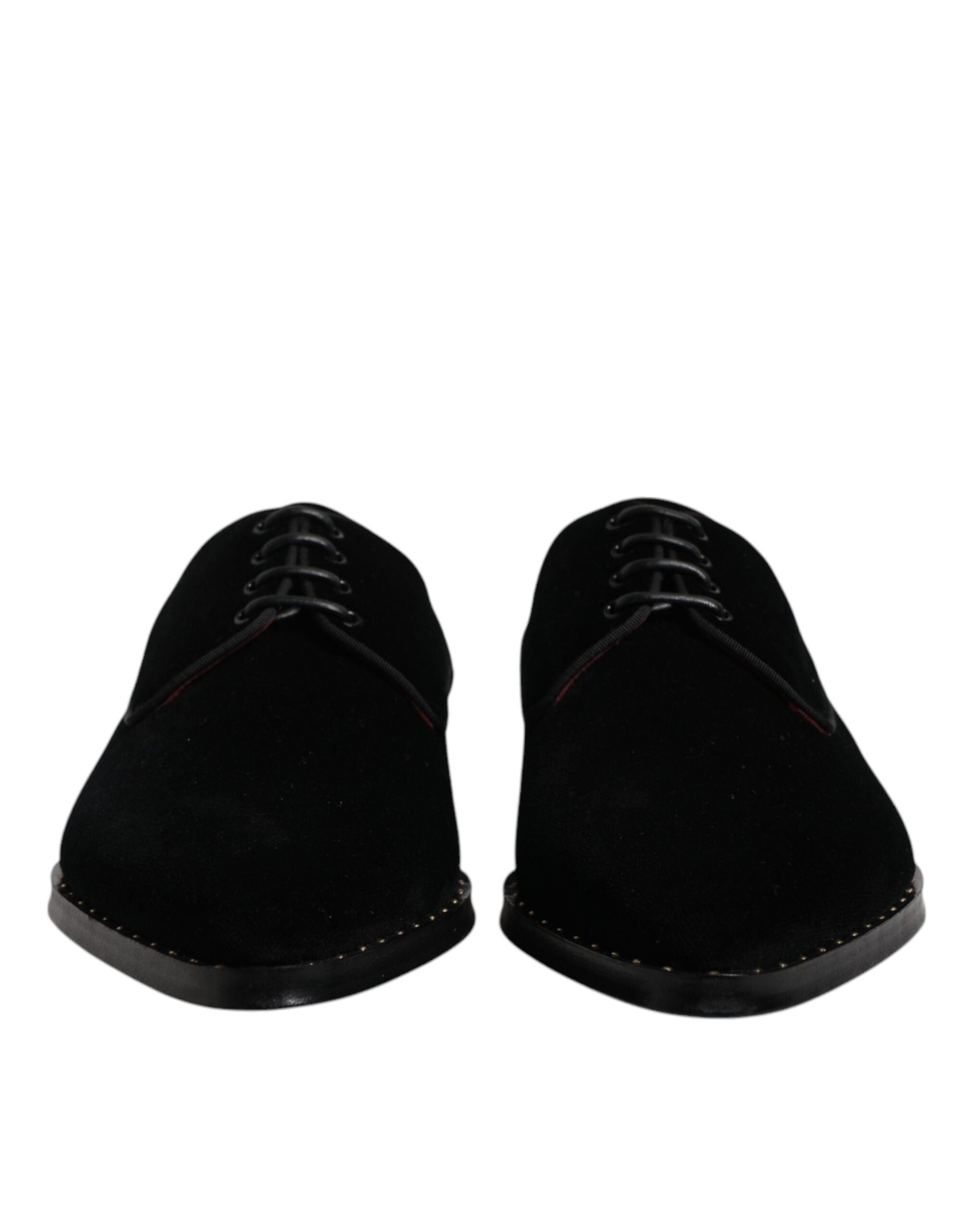 Dolce &amp; Gabbana Black Velvet Cotton Lace Up Derby Shoes