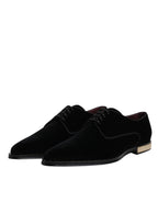 Dolce &amp; Gabbana Black Velvet Cotton Lace Up Derby Shoes