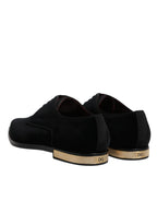 Dolce &amp; Gabbana Black Velvet Cotton Lace Up Derby Shoes