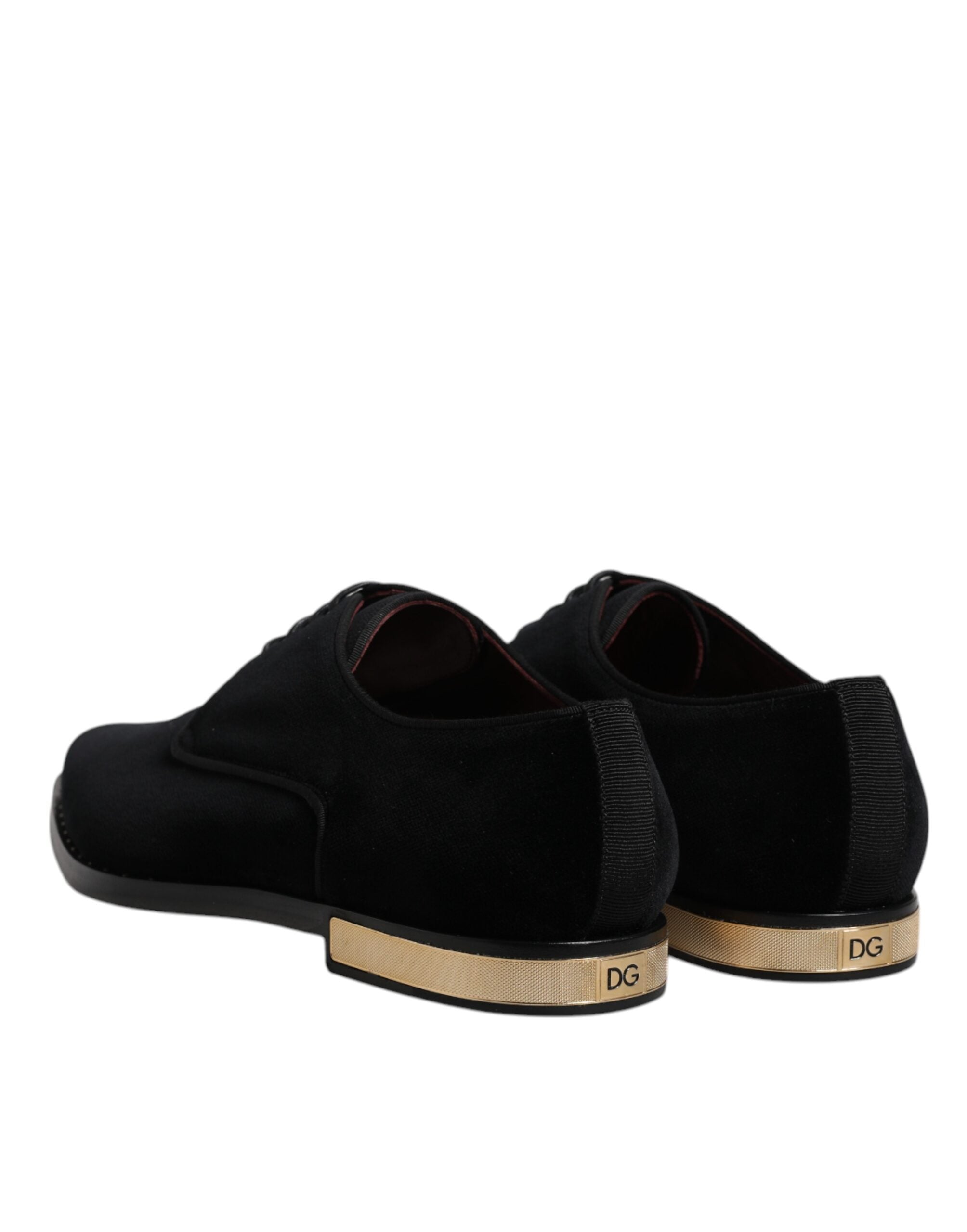 Dolce &amp; Gabbana Black Velvet Cotton Lace Up Derby Shoes