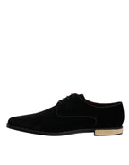 Dolce &amp; Gabbana Black Velvet Cotton Lace Up Derby Shoes