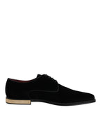 Dolce &amp; Gabbana Black Velvet Cotton Lace Up Derby Shoes