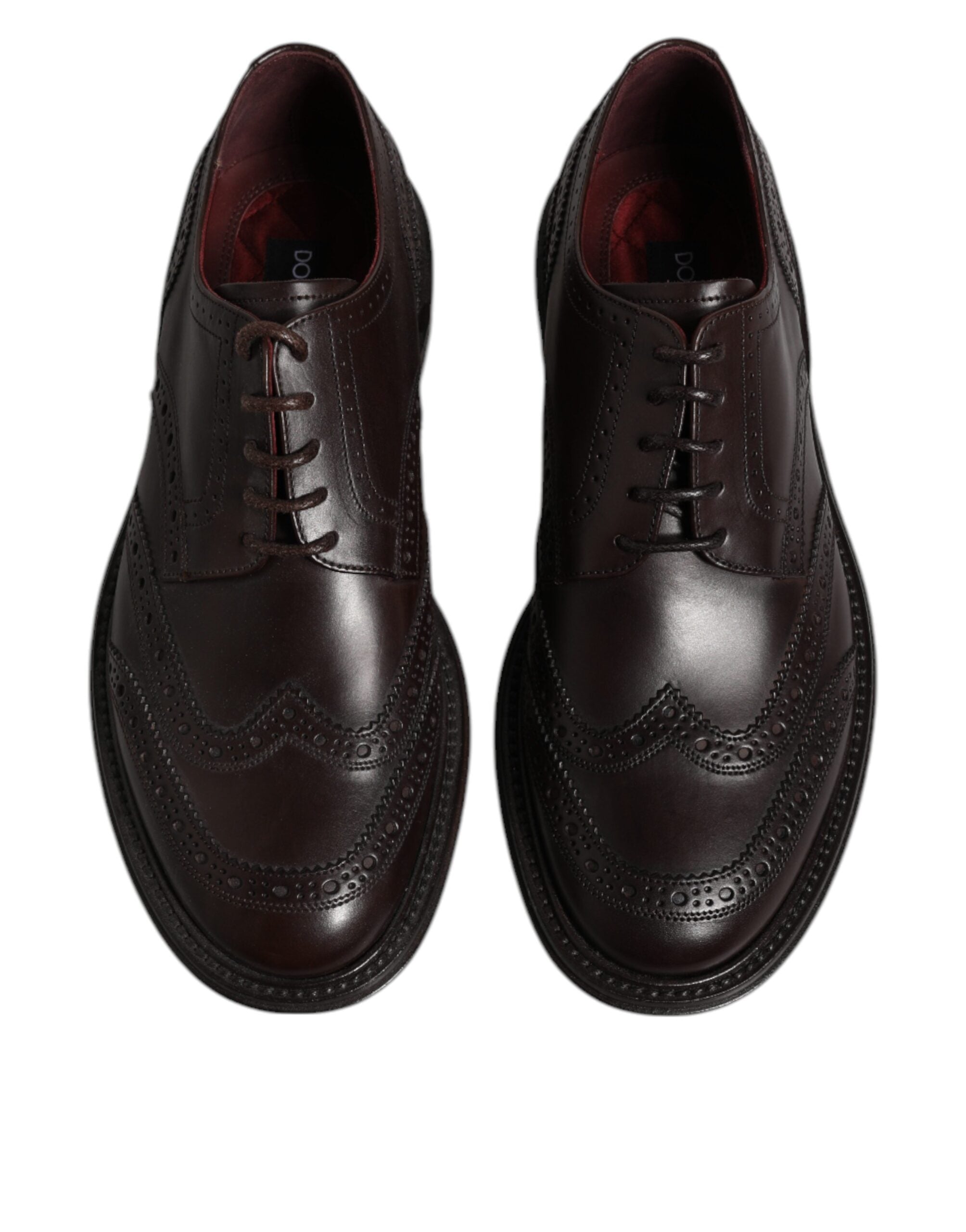 Dolce &amp; Gabbana Brown Leather Derby Wingtip Lace Up Formal Dress Shoes