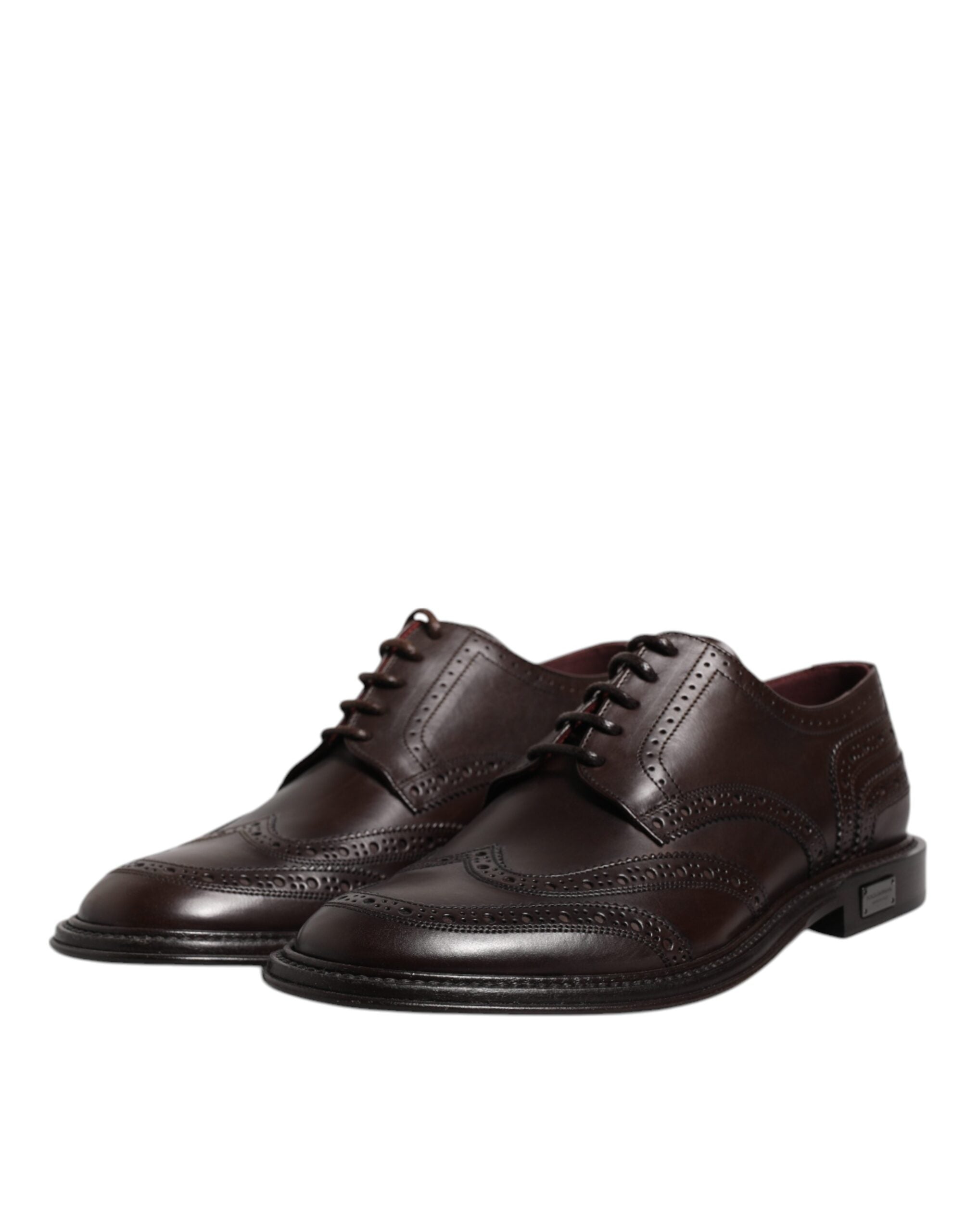 Dolce &amp; Gabbana Brown Leather Derby Wingtip Lace Up Formal Dress Shoes