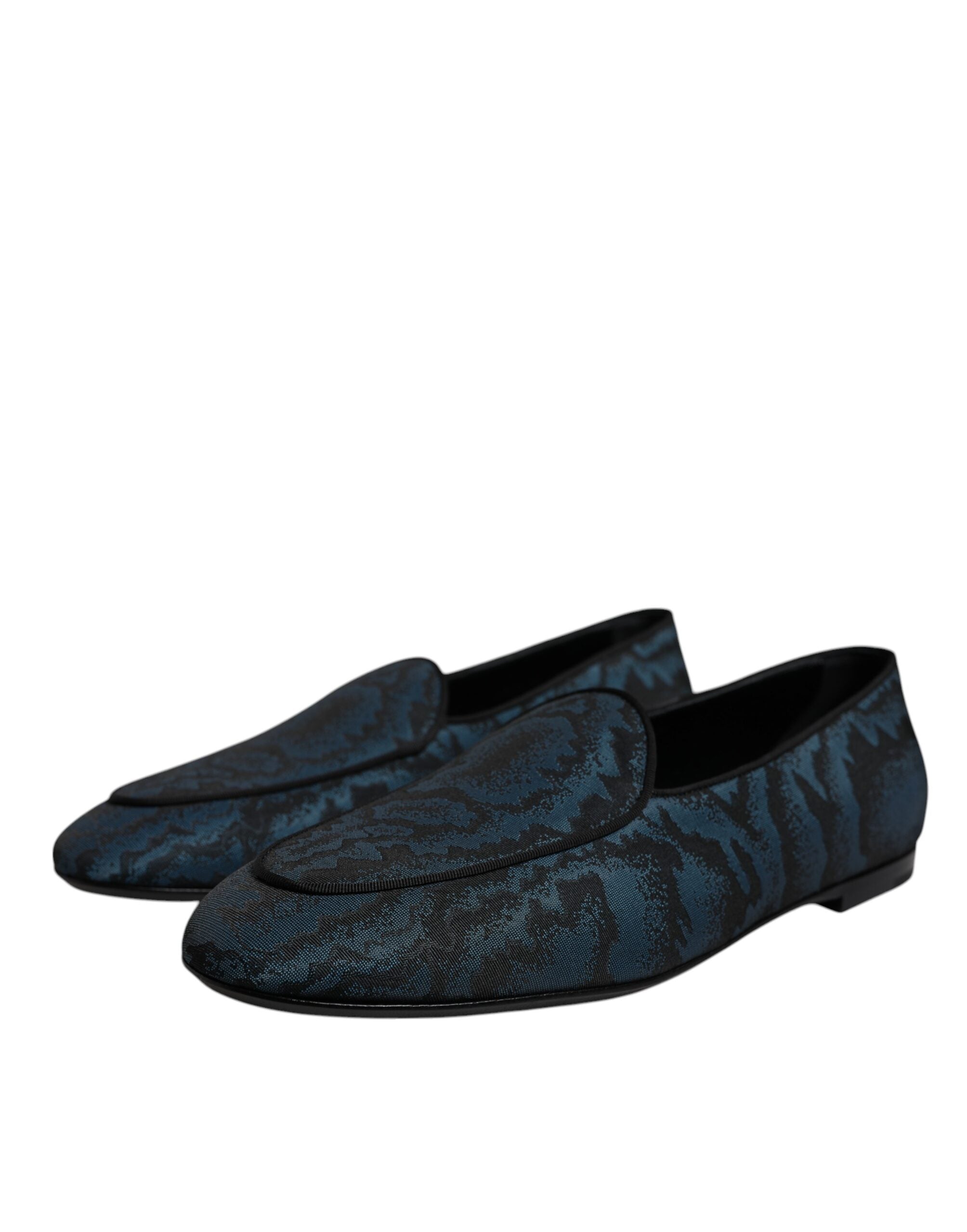 Dolce &amp; Gabbana Blue Black Flats Men Loafers Dress Shoes