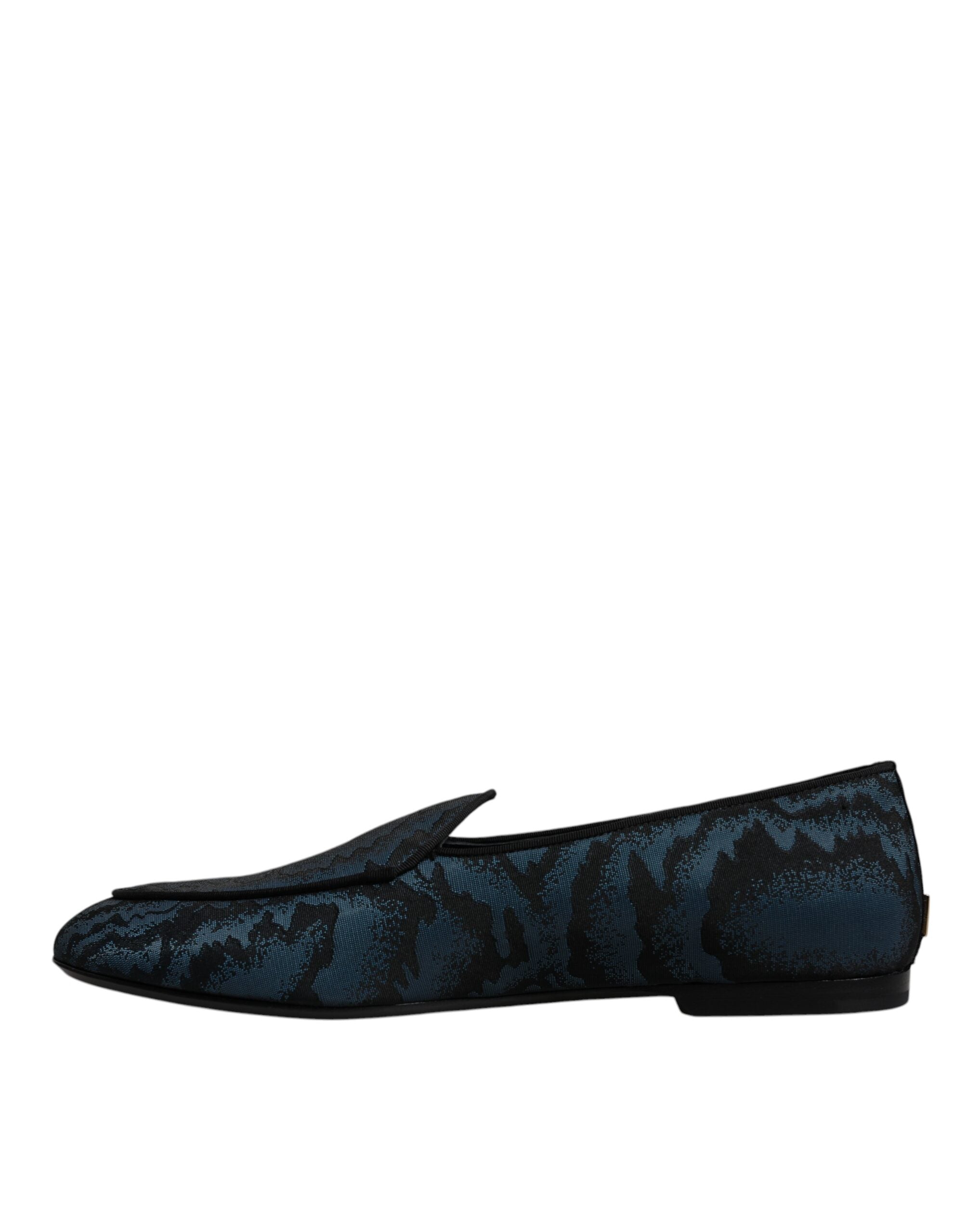 Dolce &amp; Gabbana Blue Black Flats Men Loafers Dress Shoes