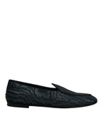 Dolce &amp; Gabbana Blue Black Flats Men Loafers Dress Shoes