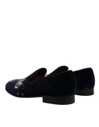 Dolce &amp; Gabbana Black Velvet Floral Gun Loafers Dress Shoes