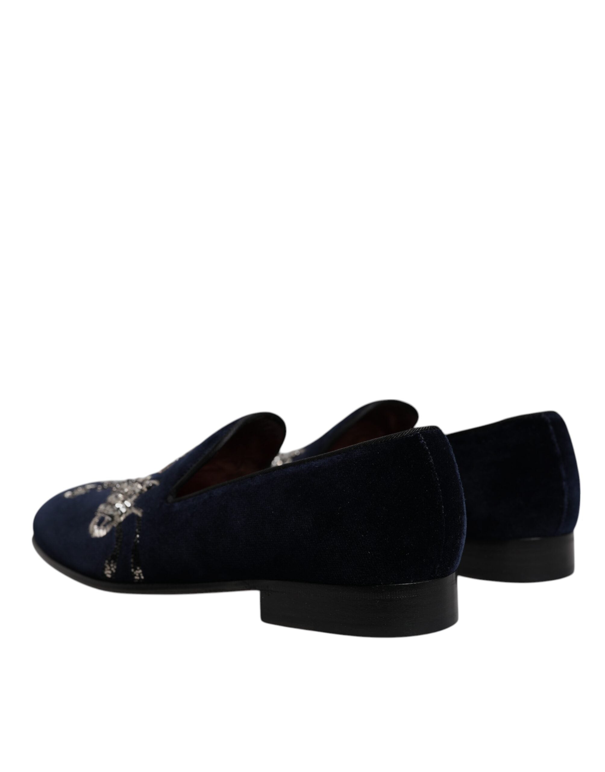 Dolce &amp; Gabbana Black Velvet Floral Gun Loafers Dress Shoes