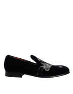 Dolce &amp; Gabbana Black Velvet Floral Gun Loafers Dress Shoes