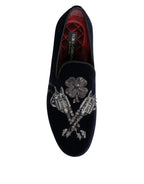 Dolce &amp; Gabbana Black Velvet Floral Gun Loafers Dress Shoes