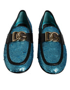 Dolce &amp; Gabbana Blue Sequined Loafers Formal Dress Shoes