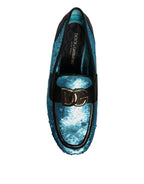 Dolce &amp; Gabbana Blue Sequined Loafers Formal Dress Shoes