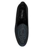 Dolce &amp; Gabbana Blue Black Flats Men Loafers Dress Shoes