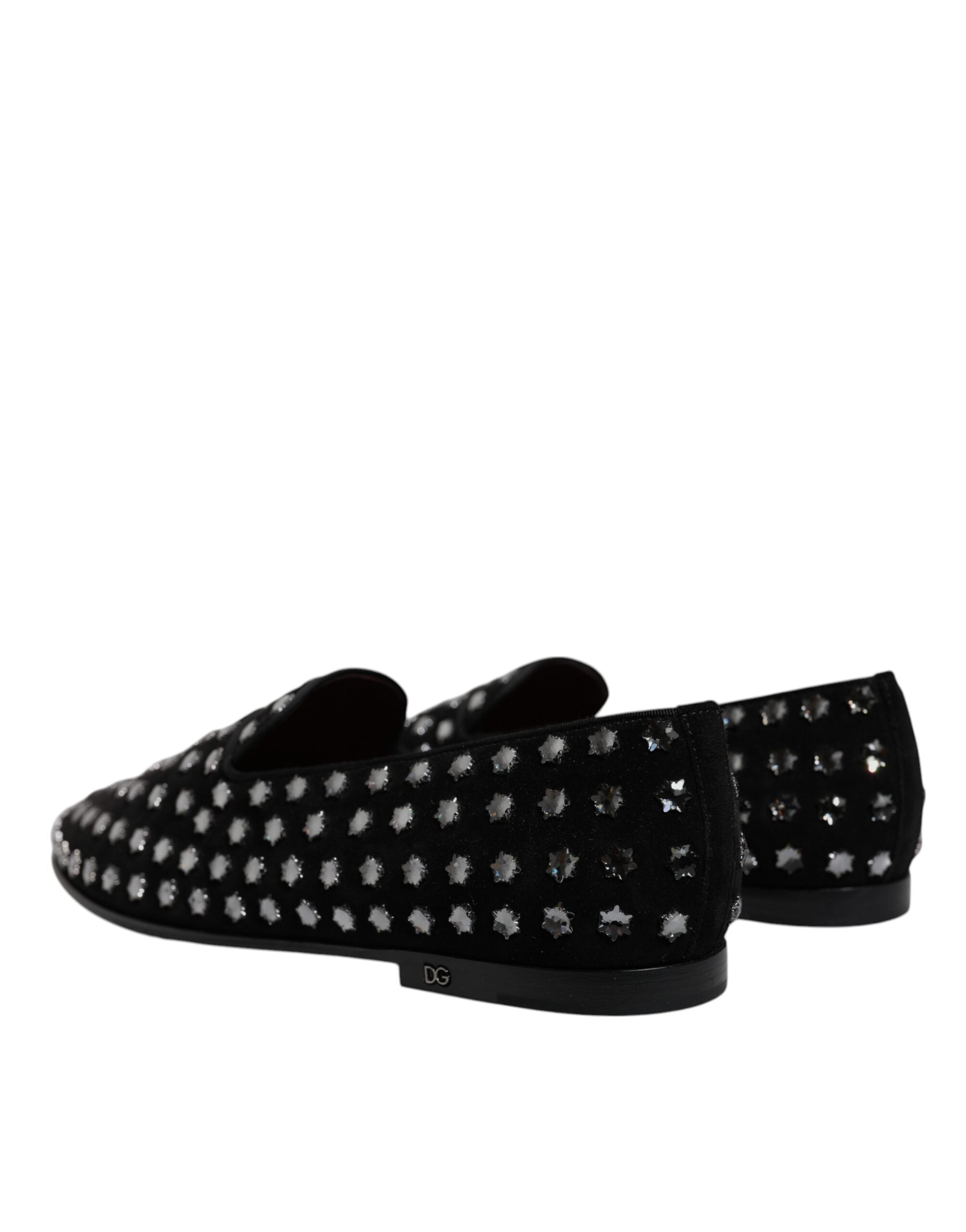 Dolce &amp; Gabbana Black Crystal Embellished Loafers Dress Shoes