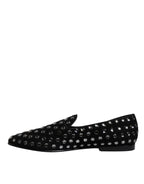 Dolce &amp; Gabbana Black Crystal Embellished Loafers Dress Shoes