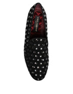 Dolce &amp; Gabbana Black Crystal Embellished Loafers Dress Shoes