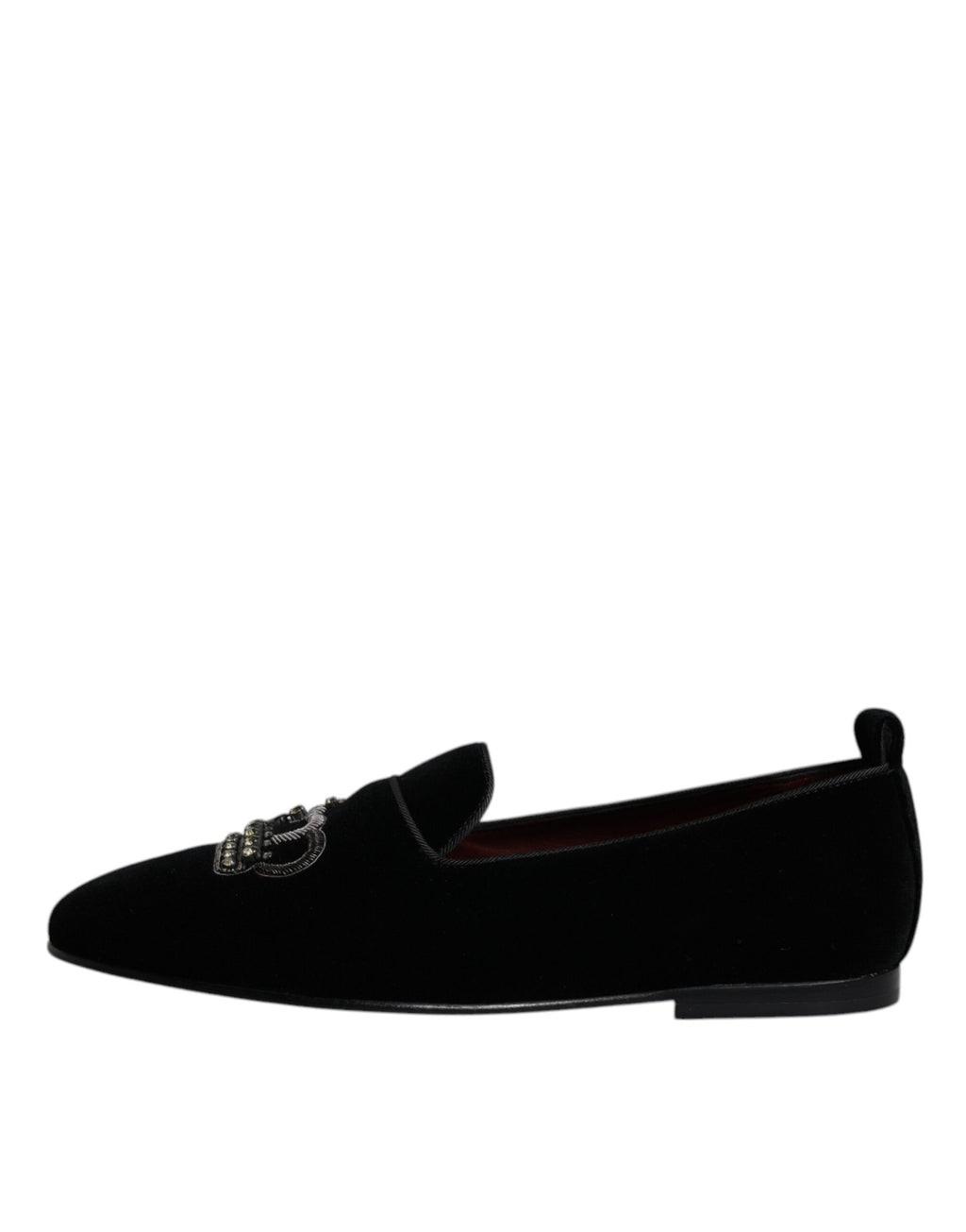 Dolce &amp; Gabbana Black Velvet Crystal Crown Loafers Formal Dress Shoes