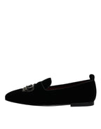 Dolce &amp; Gabbana Black Velvet Crystal Crown Loafers Formal Dress Shoes