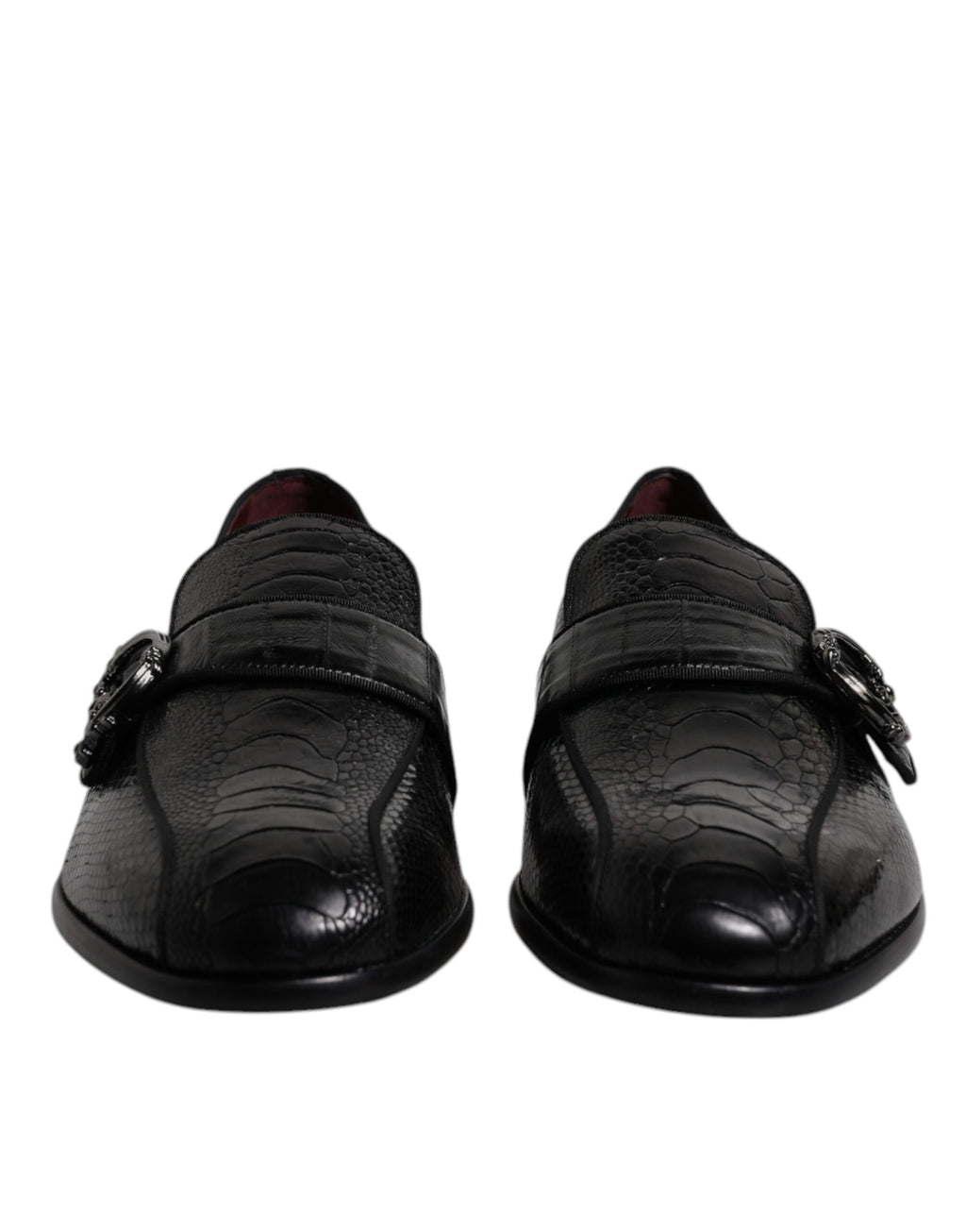 Dolce &amp; Gabbana Black Exotic Leather DG Logo Loafers Formal Dress Shoes