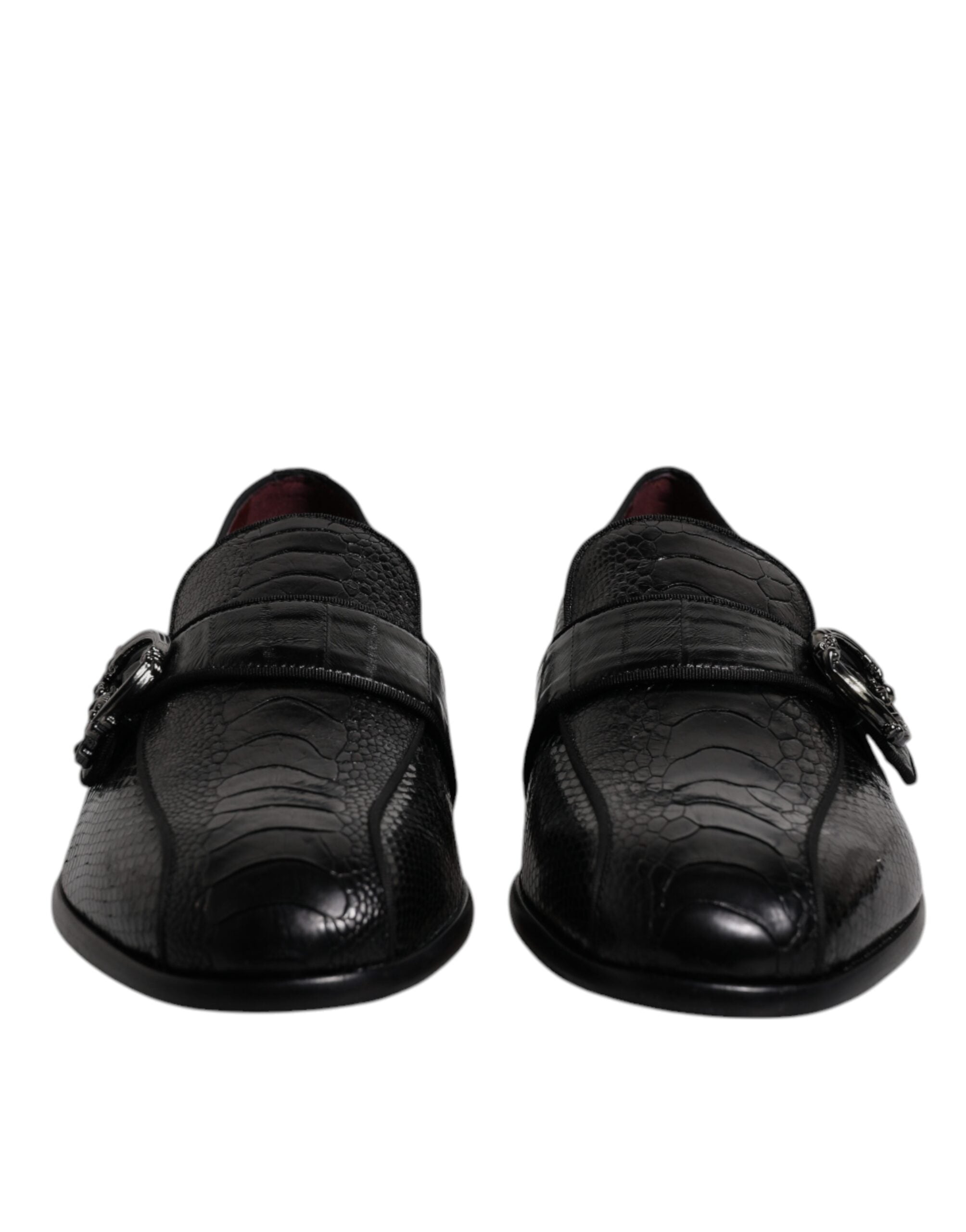 Dolce &amp; Gabbana Black Exotic Leather DG Logo Loafers Formal Dress Shoes