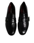 Dolce &amp; Gabbana Black Exotic Leather DG Logo Loafers Formal Dress Shoes