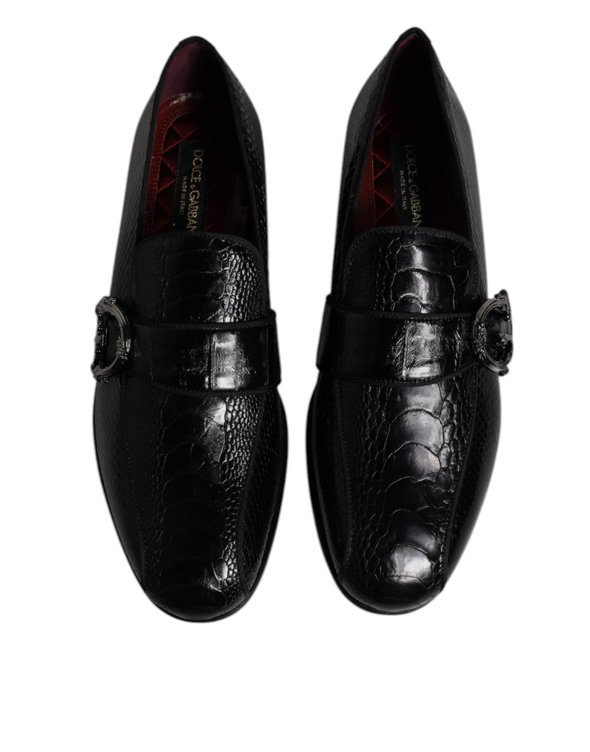 Dolce &amp; Gabbana Black Exotic Leather DG Logo Loafers Formal Dress Shoes