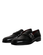 Dolce &amp; Gabbana Black Exotic Leather DG Logo Loafers Formal Dress Shoes
