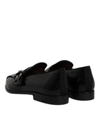 Dolce &amp; Gabbana Black Exotic Leather DG Logo Loafers Formal Dress Shoes