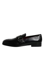 Dolce &amp; Gabbana Black Exotic Leather DG Logo Loafers Formal Dress Shoes