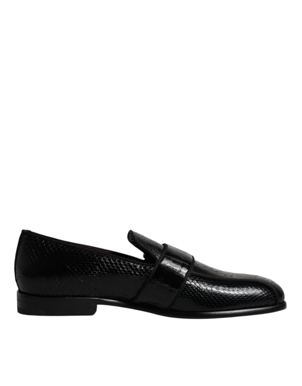 Dolce &amp; Gabbana Black Exotic Leather DG Logo Loafers Formal Dress Shoes