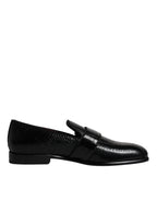 Dolce &amp; Gabbana Black Exotic Leather DG Logo Loafers Formal Dress Shoes
