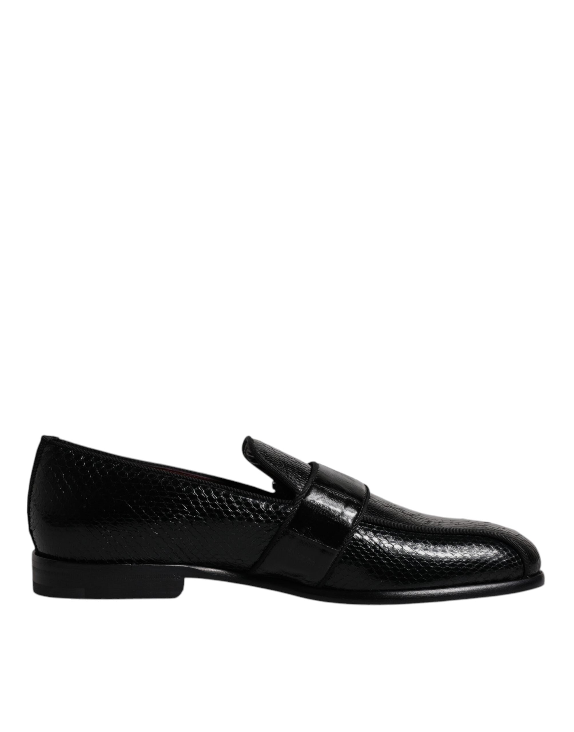 Dolce &amp; Gabbana Black Exotic Leather DG Logo Loafers Formal Dress Shoes