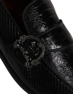 Dolce &amp; Gabbana Black Exotic Leather DG Logo Loafers Formal Dress Shoes