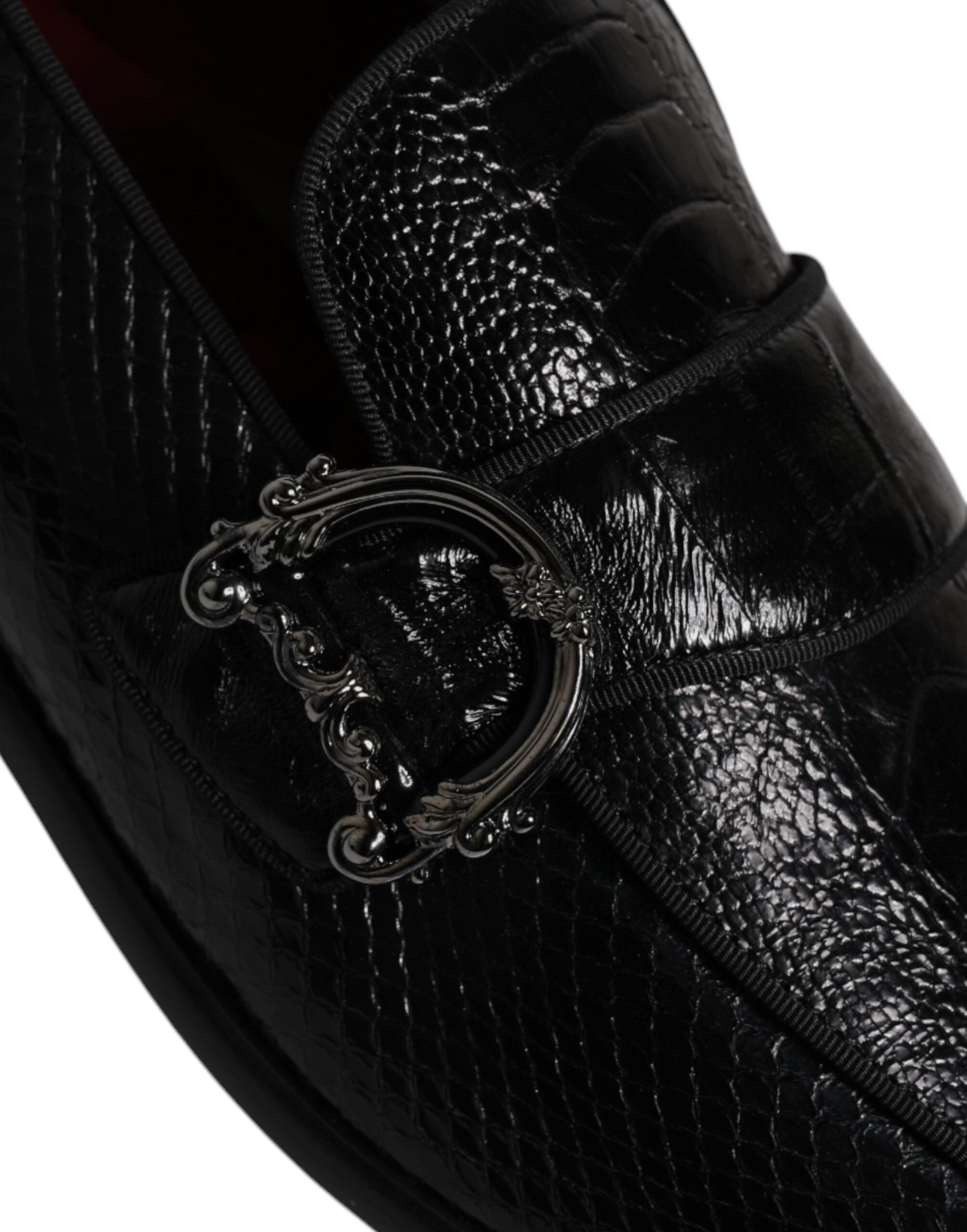 Dolce &amp; Gabbana Black Exotic Leather DG Logo Loafers Formal Dress Shoes