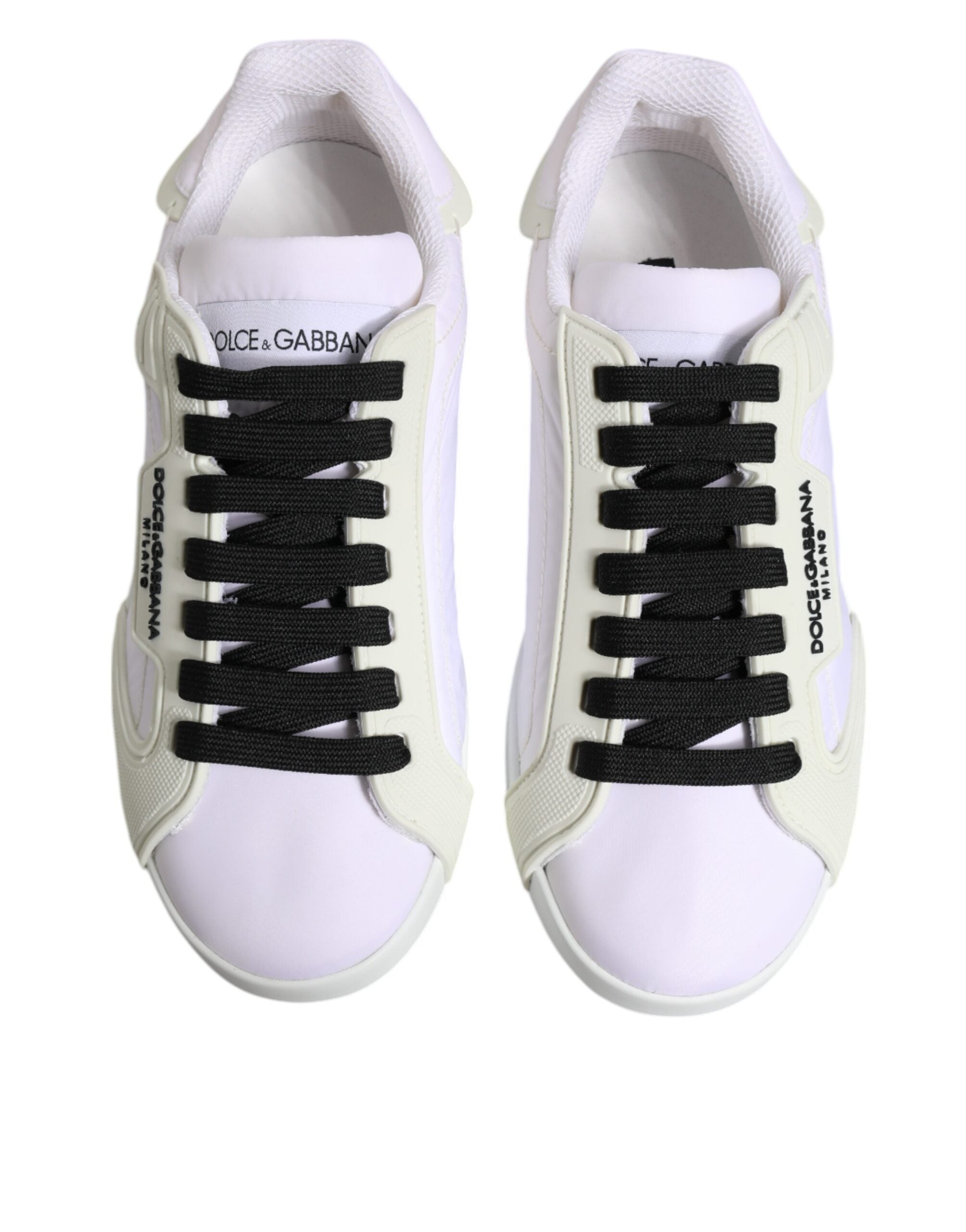 Dolce &amp; Gabbana White Nylon Leather Low Top Sneakers Shoes