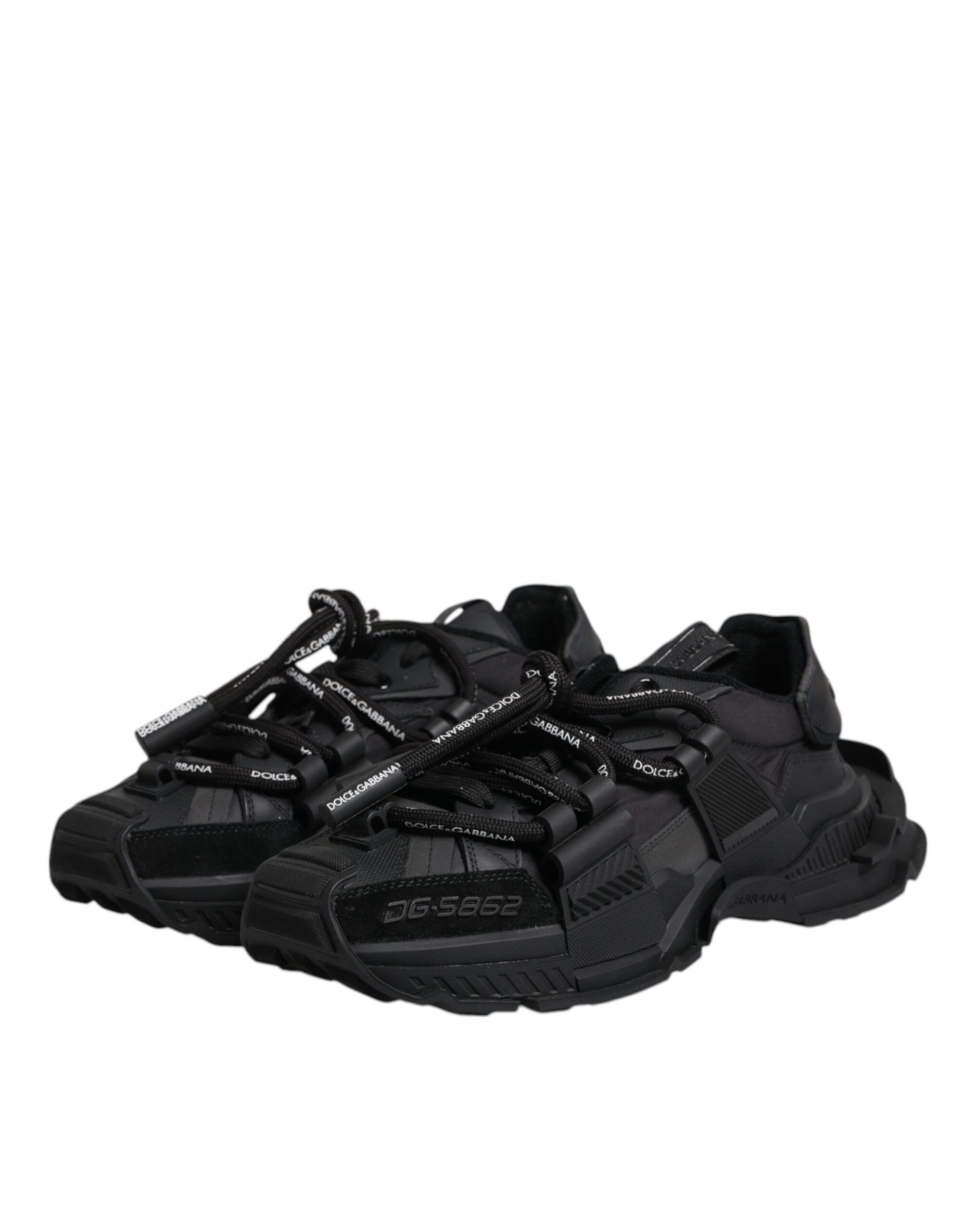 Dolce &amp; Gabbana Black Low Top Space Lace Up Sneakers Shoes